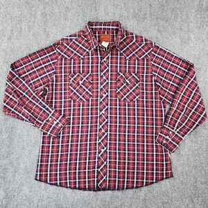 Vintage Rustler Wrangler Shirt Mens XL Red Plaid Long Sleeve Western Pearl Snap